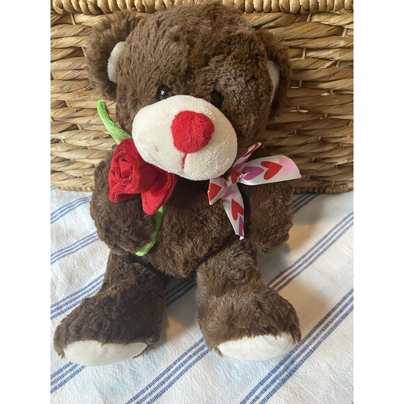 2016 Kellytoy Brown Teddy Bear w/Rose Love Bow 12" Plush Stuffed Animal … - Picture 1 of 12